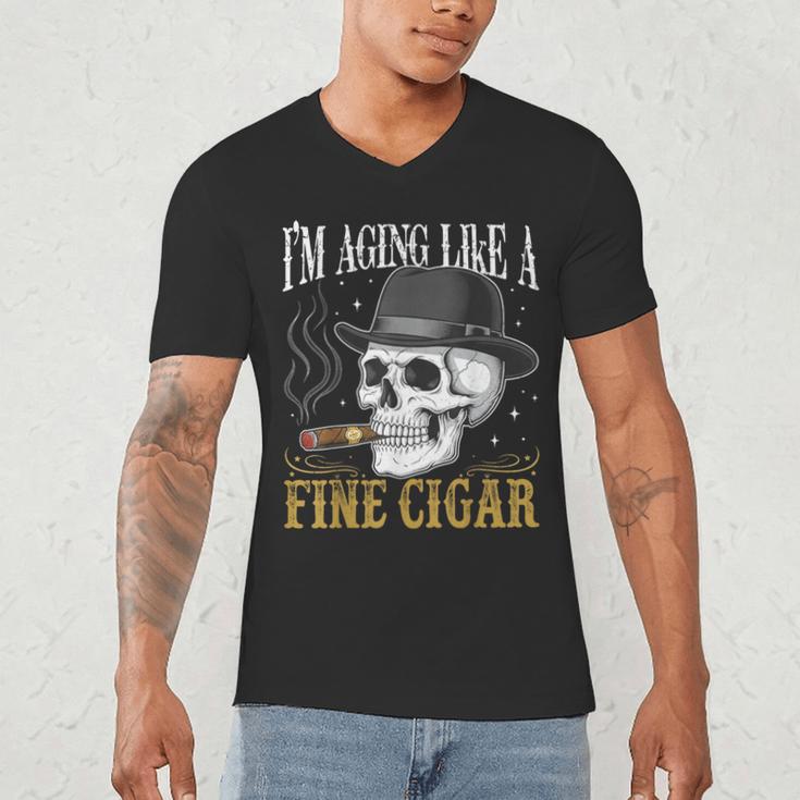 I'm Aging Like a Fine Cigar Skull Dad Retro Adult Men's V-Neck T-Shirt