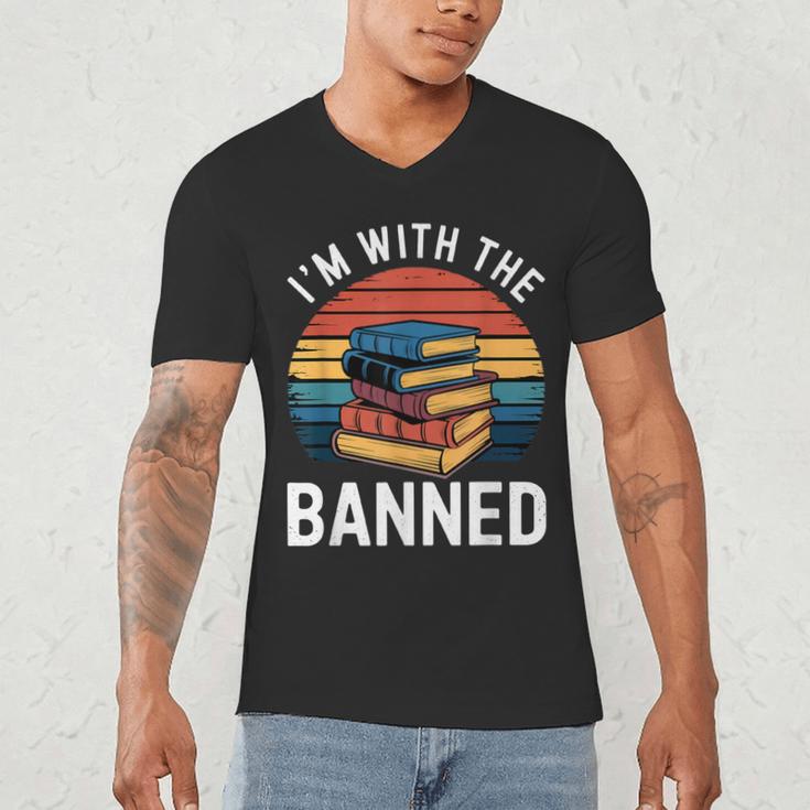 I'm With The Banned Stack Of Books Vintage Sunset Retro Men's V-Neck T-Shirt I'm With The Banned Stack Of Books Vintage Sunset Retro Men's V-Neck T-Shirt