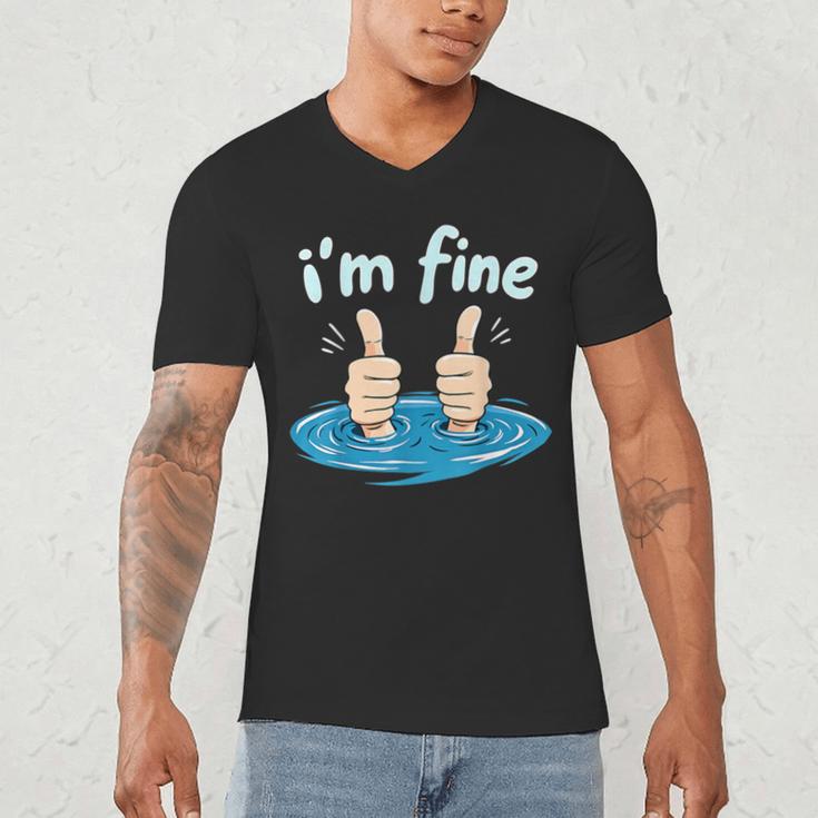 I'm Fine Drowning Thumbs Up Introvert Meme Humor Men's V-Neck T-Shirt