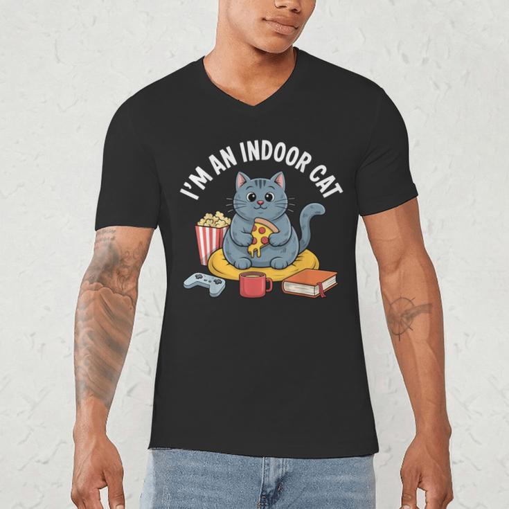 I'm An Indoor Cat Introvert Pizza Popcorn Book Gamer Cat Men's V-Neck T-Shirt I'm An Indoor Cat Introvert Pizza Popcorn Book Gamer Cat Men's V-Neck T-Shirt