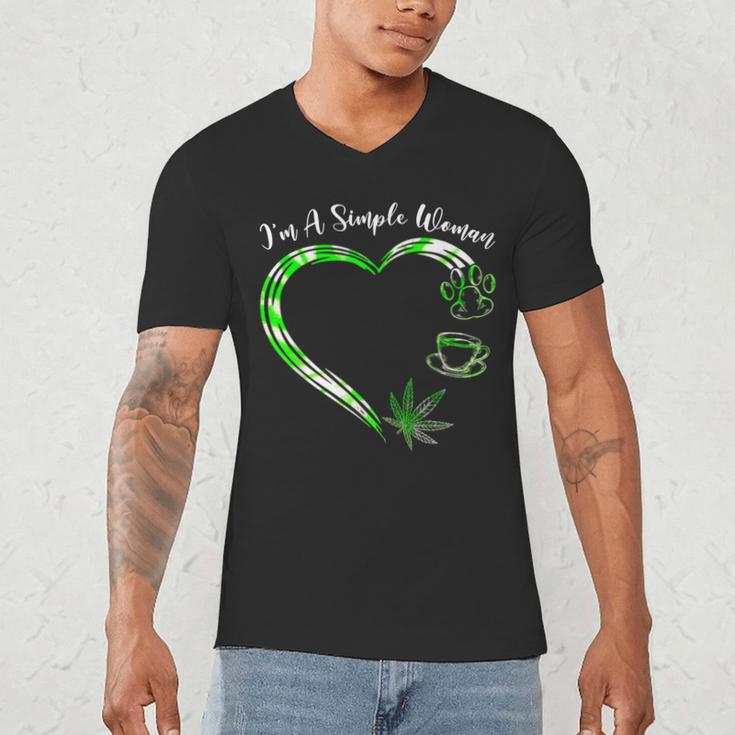 I'm A Simples Woman Loves Weed Coffee And Dog Dad Mom Men's V-Neck T-Shirt