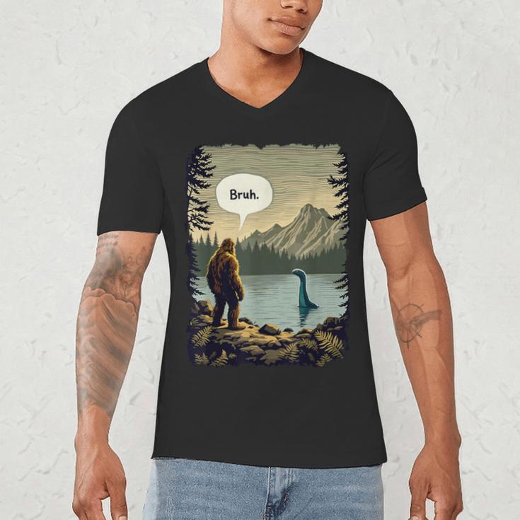 Introvert Bigfoot Sasquatch Loch Ness Monster Bruh Men's V-Neck T-Shirt