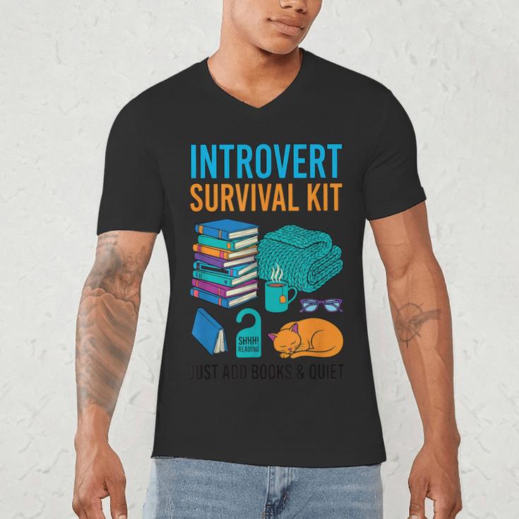 Introvert Book Lover Introvert Survival Kit Men's V-Neck T-Shirt