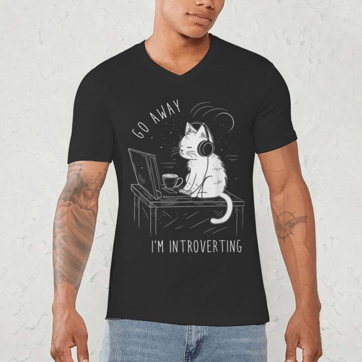 Introvert Cat With Coffee On Computer Antisocial Emo Goth Men's V-Neck T-Shirt