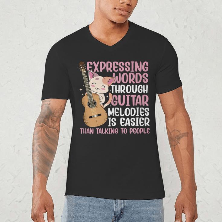 Introvert Guitarist Expressing Words Through Guitar Melody Men's V-Neck T-Shirt Introvert Guitarist Expressing Words Through Guitar Melody Men's V-Neck T-Shirt
