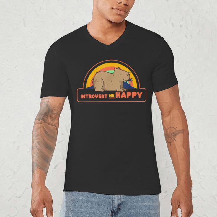 Introvert Me Happy Retro Sunset Capybara Tee Men's V-Neck T-Shirt Introvert Me Happy Retro Sunset Capybara Tee Men's V-Neck T-Shirt