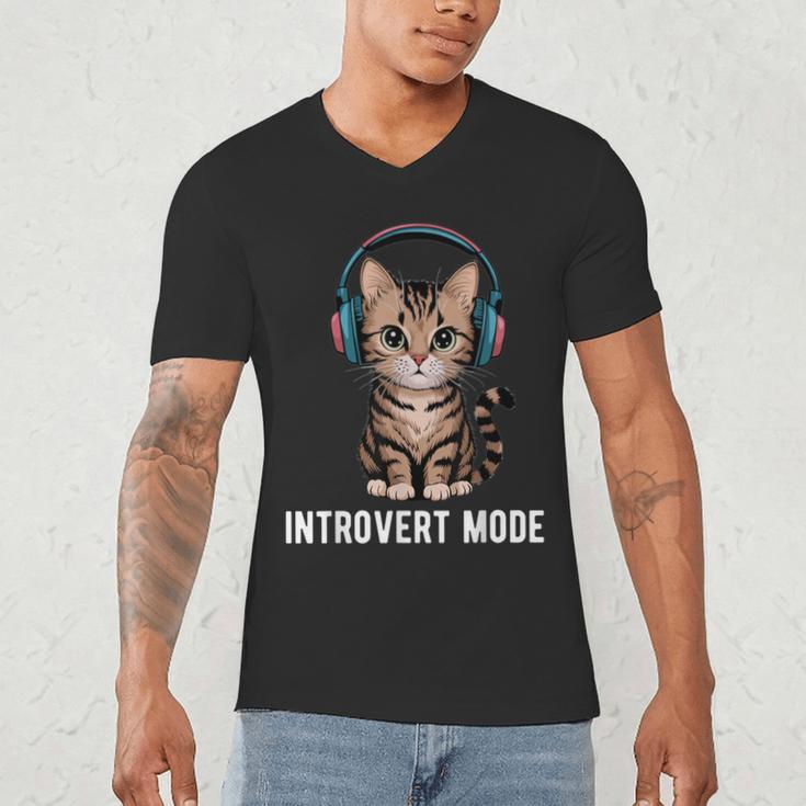 Introvert Mode Cat With Headphones Kitten Lover Men's V-Neck T-Shirt Introvert Mode Cat With Headphones Kitten Lover Men's V-Neck T-Shirt