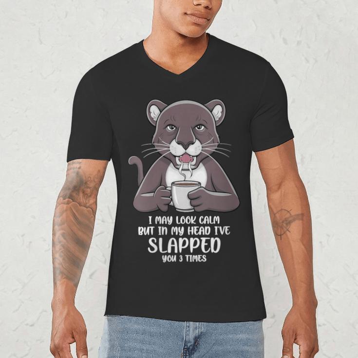 Introvert Panther And Coffee Lovers Men's V-Neck T-Shirt Introvert Panther And Coffee Lovers Men's V-Neck T-Shirt