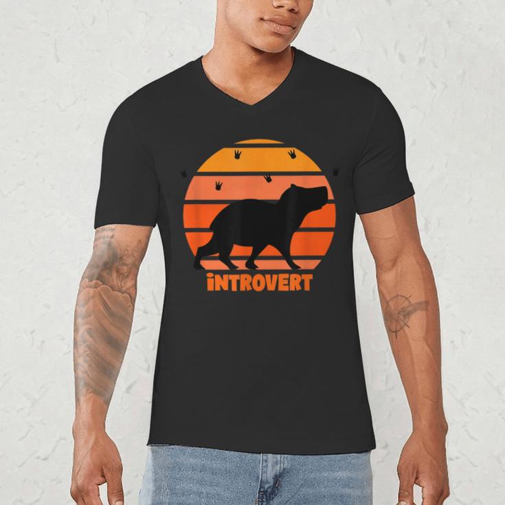Introvert Retro Sunset Capybara Tee Men's V-Neck T-Shirt Introvert Retro Sunset Capybara Tee Men's V-Neck T-Shirt