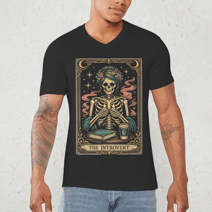 The Introvert Skeleton Tarot Card Coffee Book Lover Men's V-Neck T-Shirt