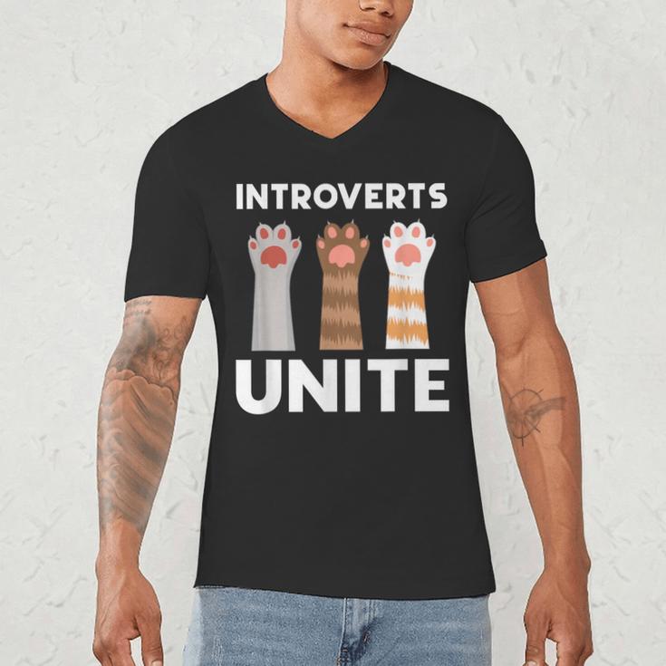 Introvert Unite Kitty Paws Raise Introverted Gathering Men's V-Neck T-Shirt Introvert Unite Kitty Paws Raise Introverted Gathering Men's V-Neck T-Shirt