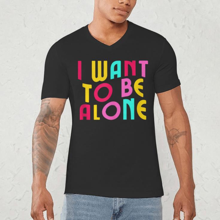 Introvert I Want To Be Alone Retro Wavy Men's V-Neck T-Shirt Introvert I Want To Be Alone Retro Wavy Men's V-Neck T-Shirt