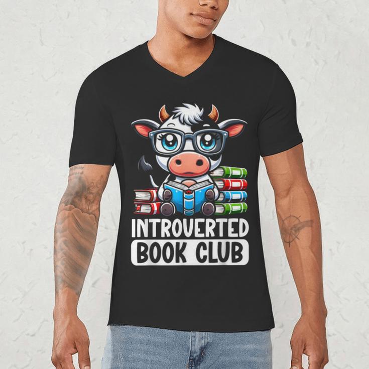 Introverted Book Club Reading Lover Cow Men's V-Neck T-Shirt