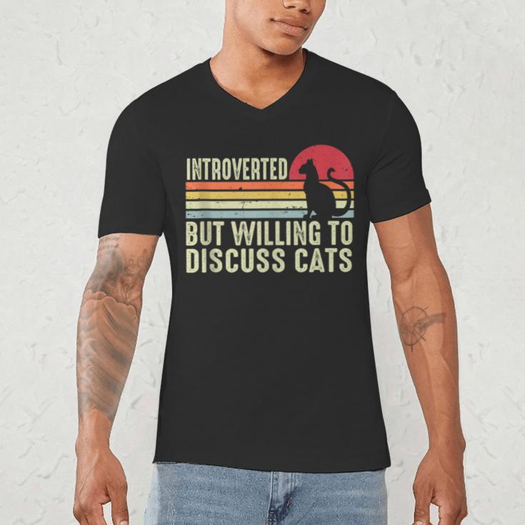 Introverted But Willing To Discuss Cats Kitten Pet Lover Men's V-Neck T-Shirt Introverted But Willing To Discuss Cats Kitten Pet Lover Men's V-Neck T-Shirt