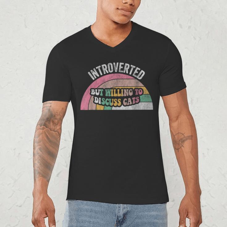 Introverted But Willing To Discuss Cats Rainbow Men's V-Neck T-Shirt