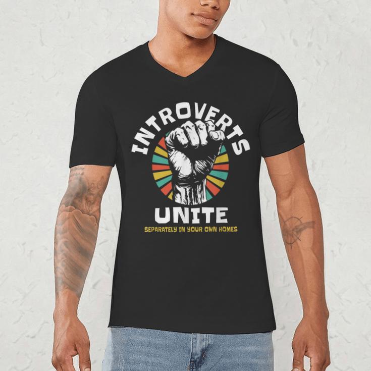 Introverts Unite Separately Own Homes Emblem Men's V-Neck T-Shirt Introverts Unite Separately Own Homes Emblem Men's V-Neck T-Shirt