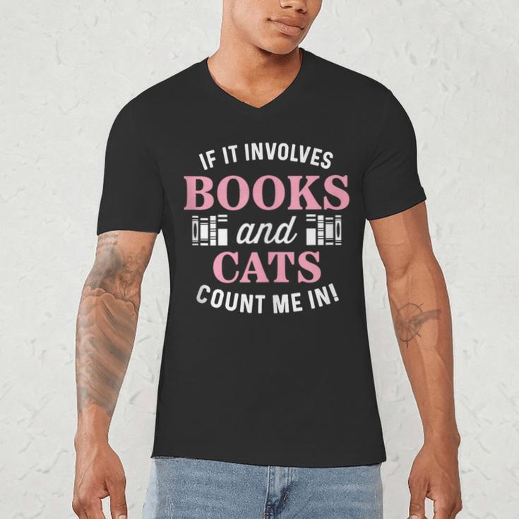 If It Involves Books And Cats Book Lover Men's V-Neck T-Shirt If It Involves Books And Cats Book Lover Men's V-Neck T-Shirt