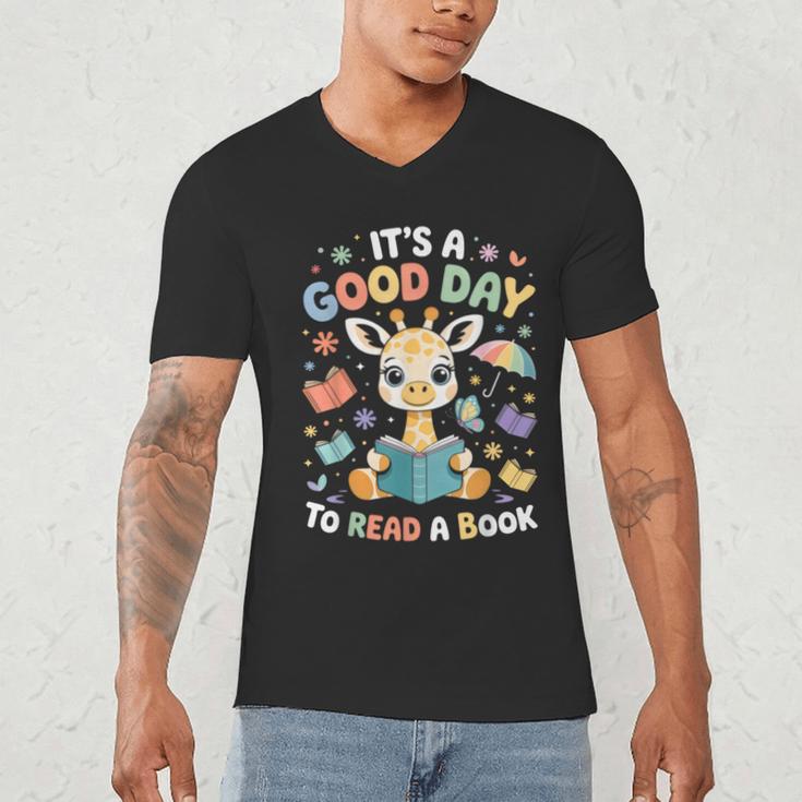 It's a Good Day To Read a Book Cute Giraffe Men's V-Neck T-Shirt It's a Good Day To Read a Book Cute Giraffe Men's V-Neck T-Shirt