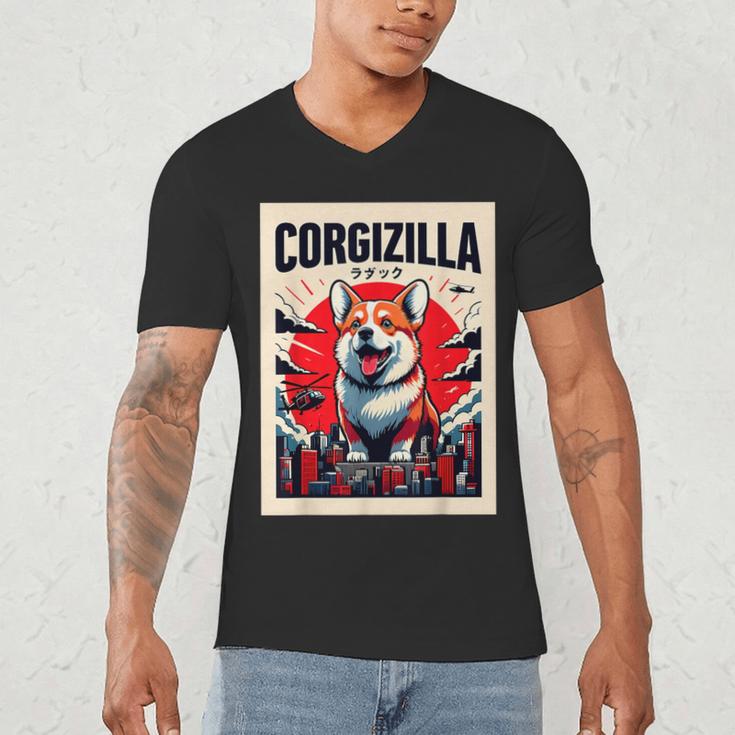 Japanese Art Corgi Dog Mom Dad Men's V-Neck T-Shirt