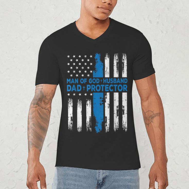 Jesus God Religious Man Of God Husband Dad Protector Men's V-Neck T-Shirt