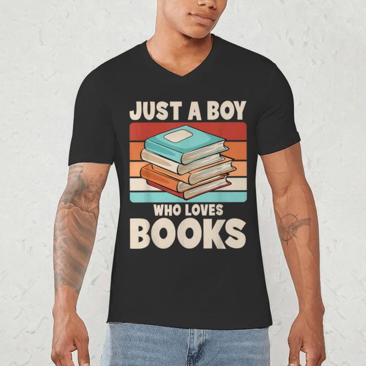 Just A Boy Who Loves Books Reading Bookworm Boys Kids Men's V-Neck T-Shirt Just A Boy Who Loves Books Reading Bookworm Boys Kids Men's V-Neck T-Shirt