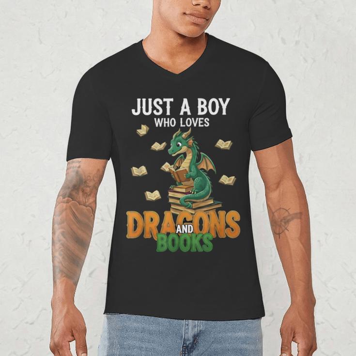Just a Boy Who Loves Dragons And Books Reading Dragon Men's V-Neck T-Shirt Just a Boy Who Loves Dragons And Books Reading Dragon Men's V-Neck T-Shirt