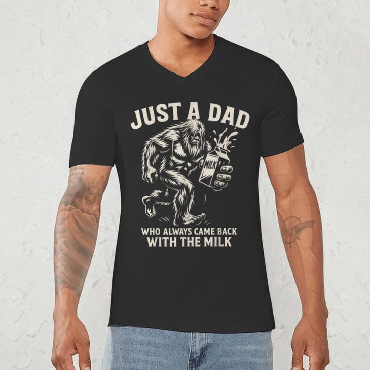 Just a Dad Who Always Came Back With The Milk Shirt Bigfoot Men's V-Neck T-Shirt