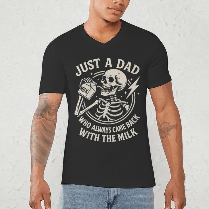 Just A Dad Who Always Came Back Skeleton Fathers Day Men's V-Neck T-Shirt
