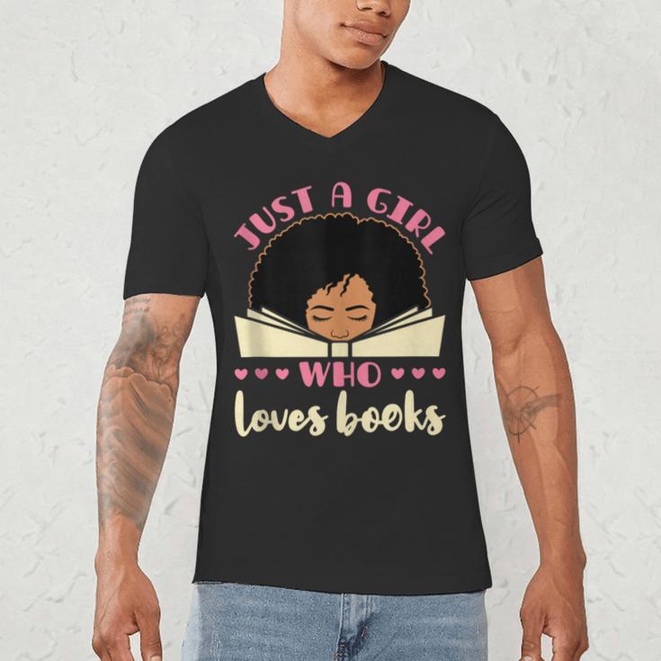 Just a Girl Who Loves Books African American Book Nerd Lover Men's V-Neck T-Shirt Just a Girl Who Loves Books African American Book Nerd Lover Men's V-Neck T-Shirt