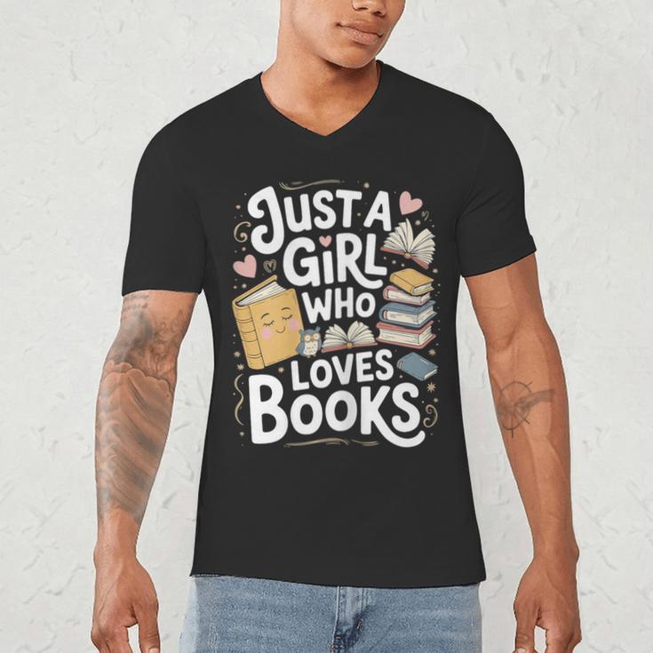 Just a Girl Who Loves Books Bookish Readers Book Lover Girls Men's V-Neck T-Shirt