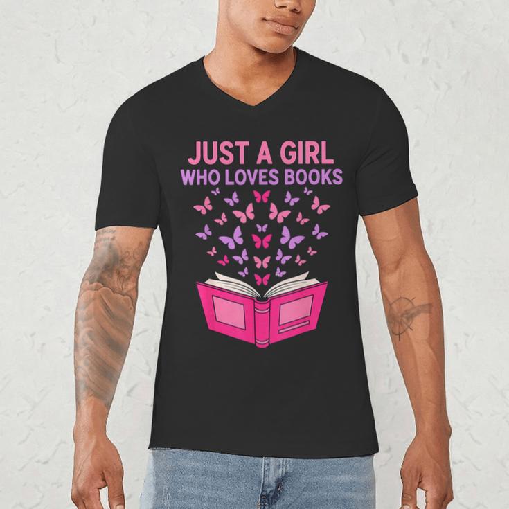 Just A Girl Who Loves Books Butterflies Reading Men's V-Neck T-Shirt