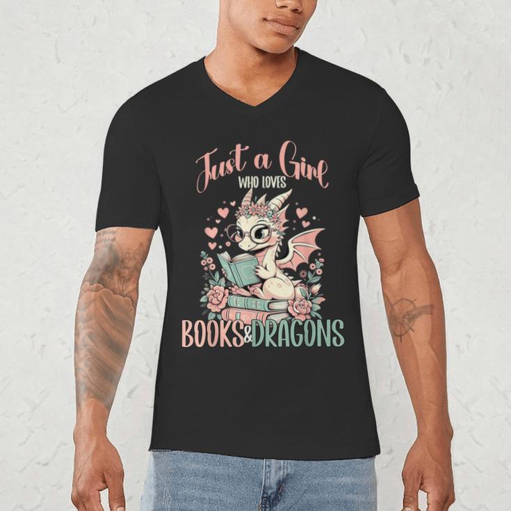 Just a Girl Who Loves Books And Dragons Book Dragon Lover Men's V-Neck T-Shirt