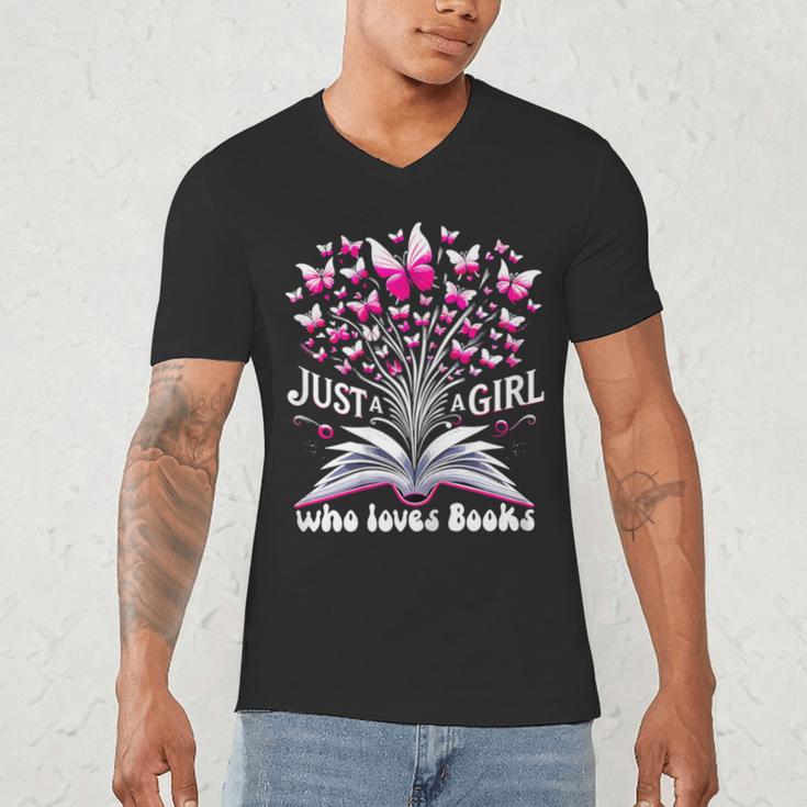 Just a Girl Who Loves Books Reading Book Butterfly Bookworm Men's V-Neck T-Shirt