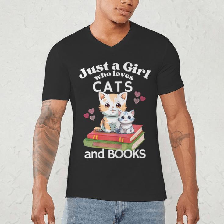 Just A Girl That Loves Cats And Books Cute Cat & Bookwork Men's V-Neck T-Shirt