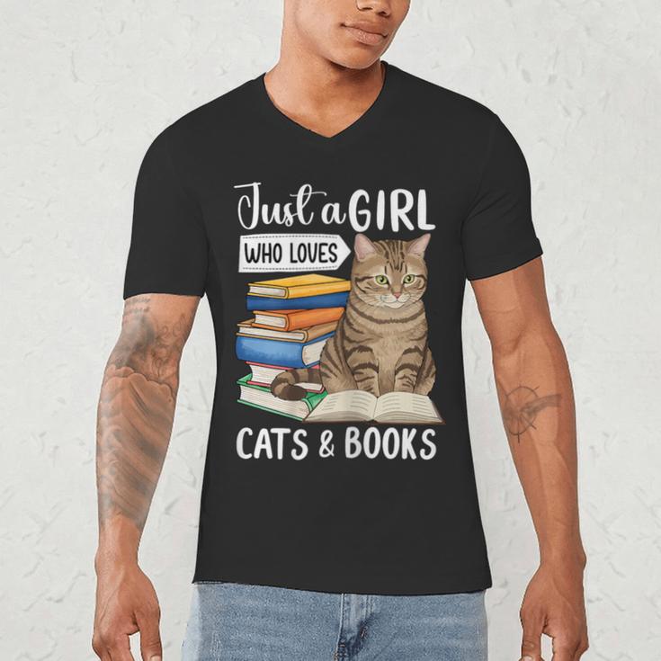 Just a Girl Who Loves Cats And Books Men's V-Neck T-Shirt