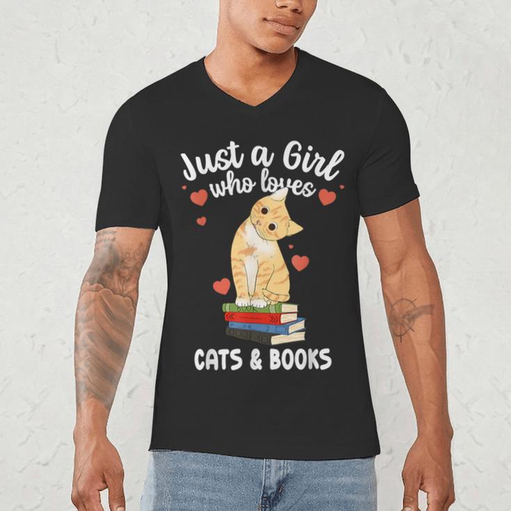 Just a Girl Who Loves Cats And Books Reading Cat & Bookworm Men's V-Neck T-Shirt