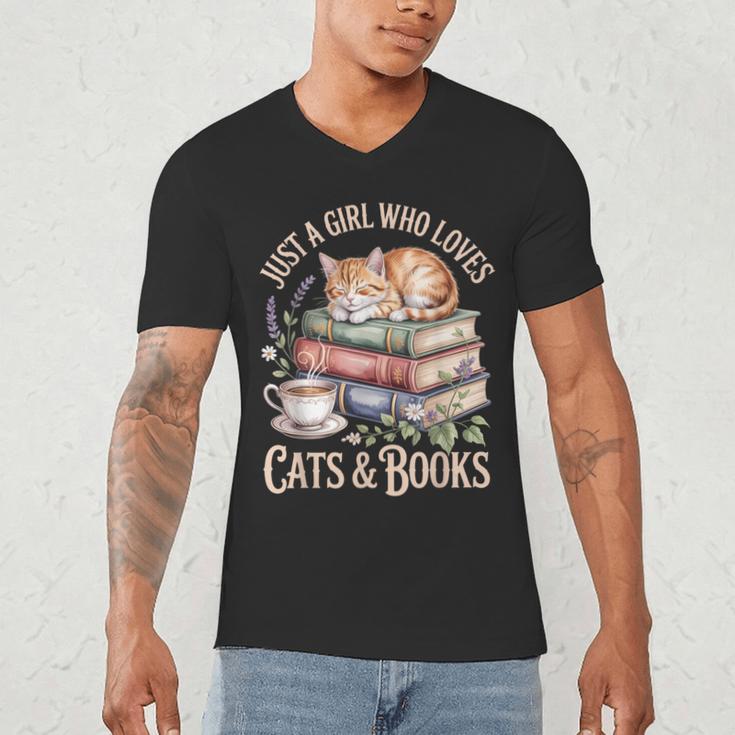 Just A Girl Who Loves Cats And Books Reading Librarian Men's V-Neck T-Shirt