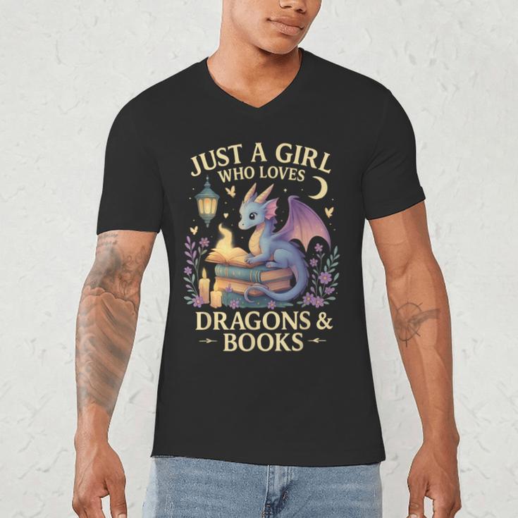 Just a Girl Who Loves Cute Dragons And Books Men's V-Neck T-Shirt