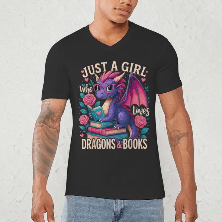 Just a Girl Who Loves Dragons And Books Dragon Men's V-Neck T-Shirt Just a Girl Who Loves Dragons And Books Dragon Men's V-Neck T-Shirt