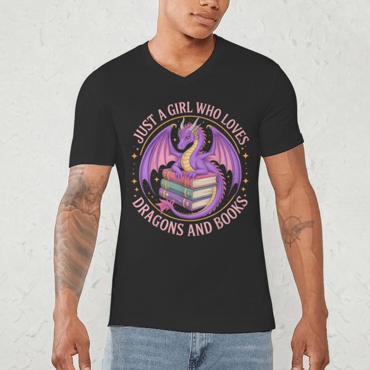 Just A Girl Who Loves Dragons And Books Fantasy Dragon Men's V-Neck T-Shirt Just A Girl Who Loves Dragons And Books Fantasy Dragon Men's V-Neck T-Shirt