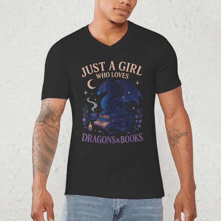 Just a Girl Who Loves Dragons And Books Fantasy Men's V-Neck T-Shirt Just a Girl Who Loves Dragons And Books Fantasy Men's V-Neck T-Shirt