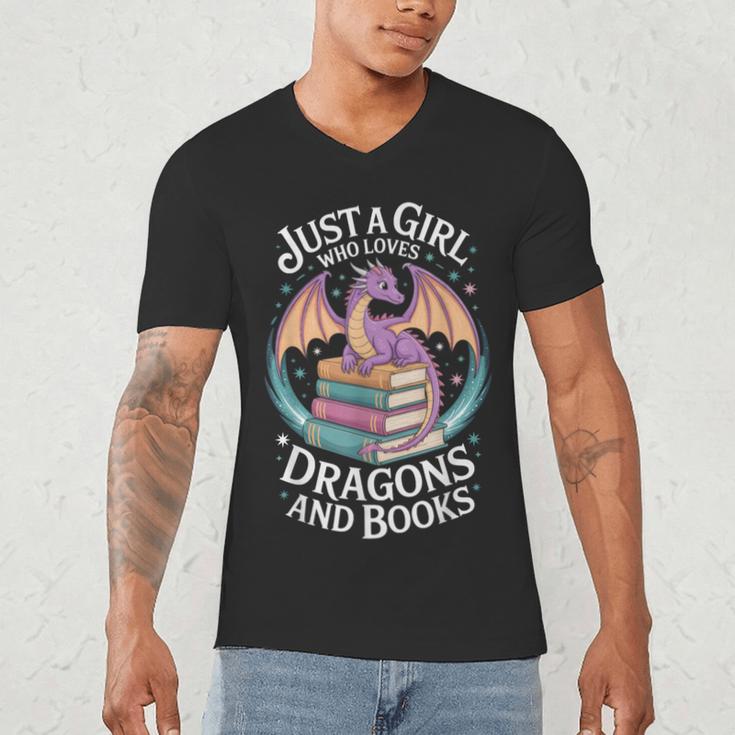 Just A Girl Who Loves Dragons And Books Fantasy Reader Men's V-Neck T-Shirt Just A Girl Who Loves Dragons And Books Fantasy Reader Men's V-Neck T-Shirt