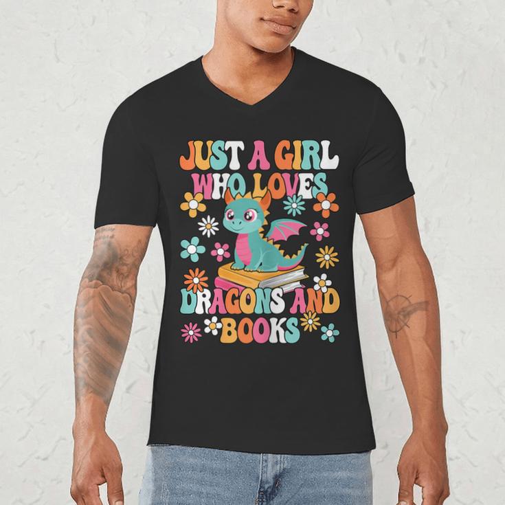 Just A Girl Who Loves Dragons And Books Reading Bookworm Men's V-Neck T-Shirt