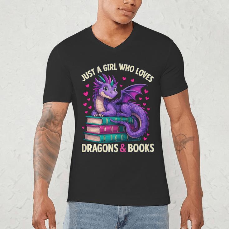 Just a Girl Who Loves Dragons And Books Reading Men's V-Neck T-Shirt