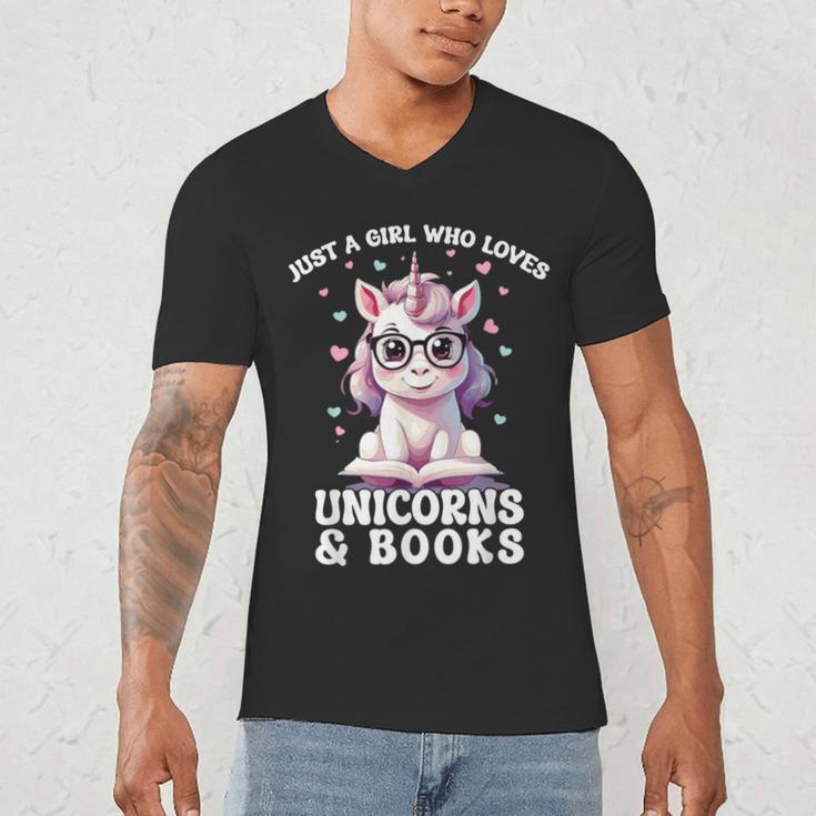 Just a Girl Who Loves Unicorns & Books Bookish Unicorn Love Men's V-Neck T-Shirt