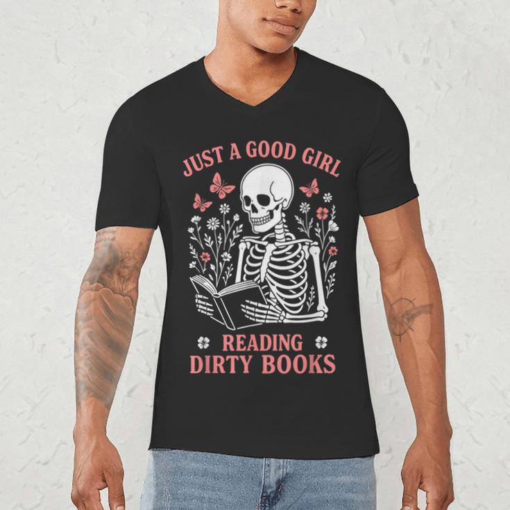 Just A Good Girl Reading Dirty Books Dark Romance Men's V-Neck T-Shirt