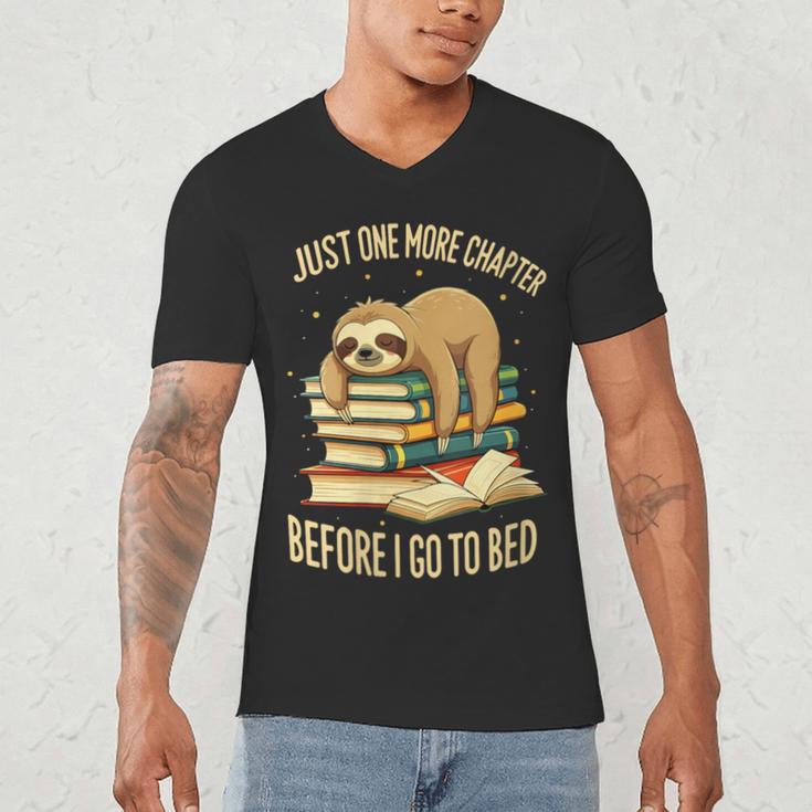 Just One More Chapter Sloth Sleeping On Books Reading Men's V-Neck T-Shirt Just One More Chapter Sloth Sleeping On Books Reading Men's V-Neck T-Shirt