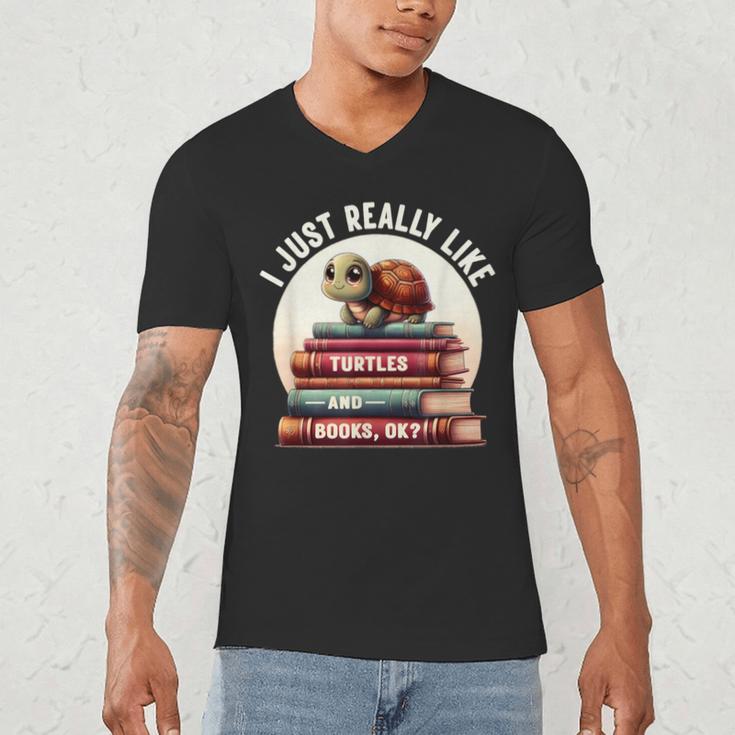 I Just Really Like Turtles And Books OK Turtle Reading Men's V-Neck T-Shirt I Just Really Like Turtles And Books OK Turtle Reading Men's V-Neck T-Shirt
