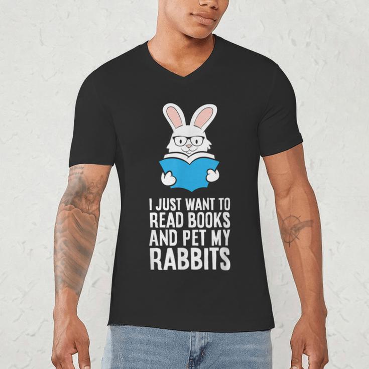 I Just Want To Read Books And Pet My Rabbit Men's V-Neck T-Shirt