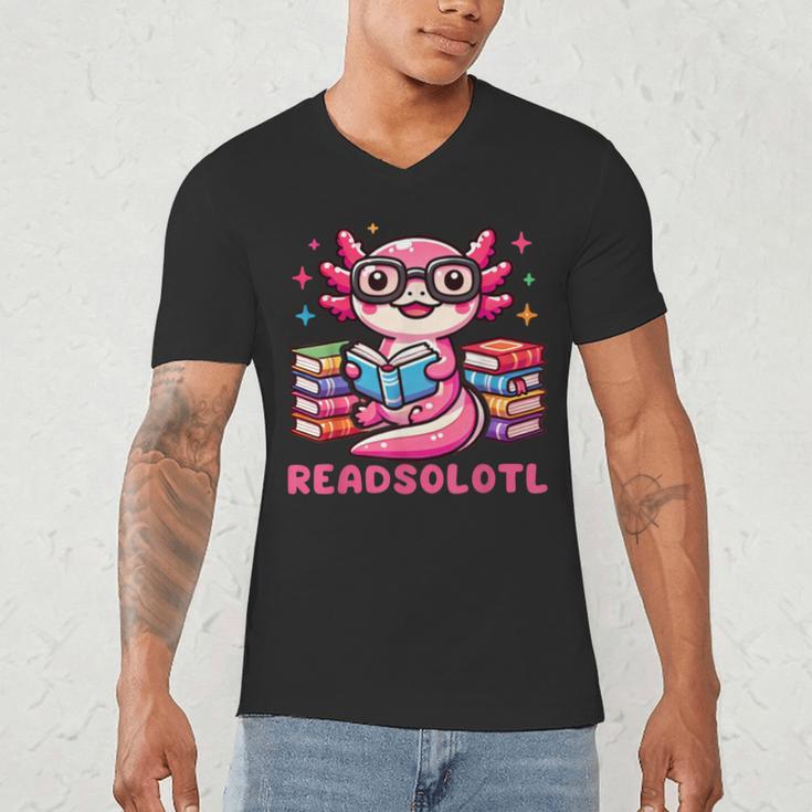 Kawaii Axolotl Readsolotl Book Lover Reading Bookworm Girls Men's V-Neck T-Shirt